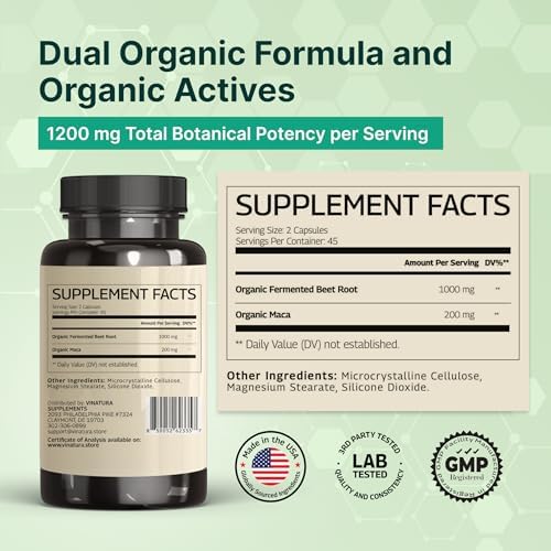 VINATURA Raíz de Remolacha Fermentada Orgánica con Maca, 1200MG - Hecho y probado en EE. UU., 90 cápsulas - imagen 2