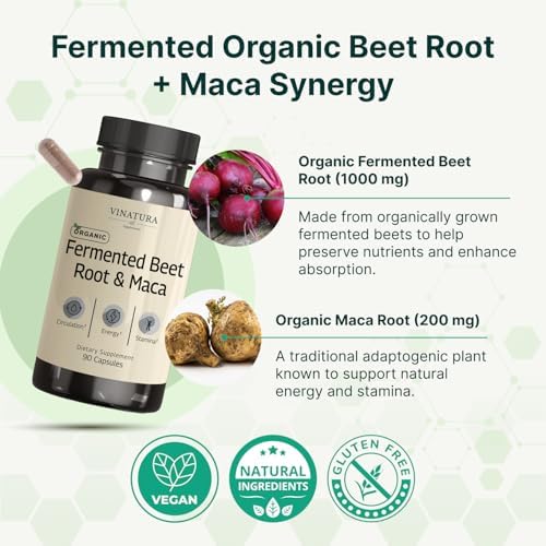 VINATURA Raíz de Remolacha Fermentada Orgánica con Maca, 1200MG - Hecho y probado en EE. UU., 90 cápsulas - imagen 4