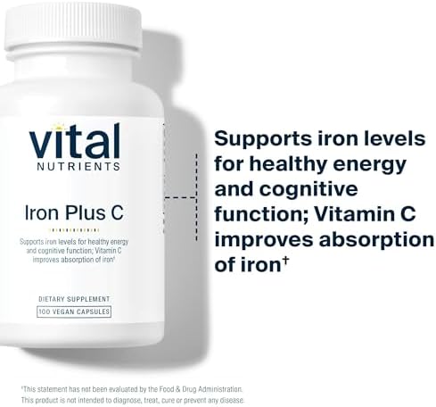 Suplemento de Hierro Vital Nutrients Iron Plus C - 20mg de Hierro Vegano con 200mg de Vitamina C - Libre de Gluten, Lácteos y Soja - 100 Cápsulas - imagen 5