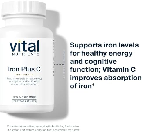 Suplemento de Hierro Vital Nutrients Iron Plus C - 20mg de Hierro Vegano con 200mg de Vitamina C - Libre de Gluten, Lácteos y Soja - 100 Cápsulas - imagen 6