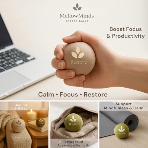 Pelotas Antiestrés MellowMinds para Adultos — Paquete de 3 Pelotas Terapéuticas para Alivio de Estrés, Ansiedad y Concentración | Resistencia Suave, - imagen 7
