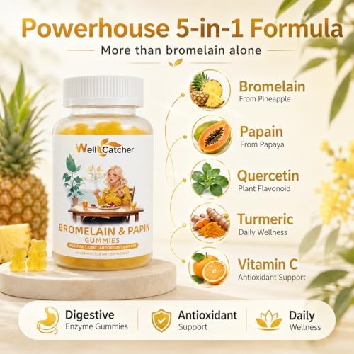Gomitas de Enzimas Bromelaina y Papaína: 500mg de Bromelaina con Quercetina, Enzima de Papaya, Cúrcuma y Vitamina C, Suplemento Digestivo Orgánico - imagen 3