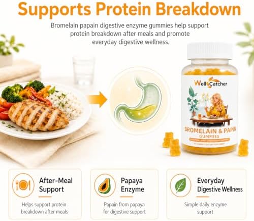 Gomitas de Enzimas Bromelaina y Papaína: 500mg de Bromelaina con Quercetina, Enzima de Papaya, Cúrcuma y Vitamina C, Suplemento Digestivo Orgánico - imagen 4