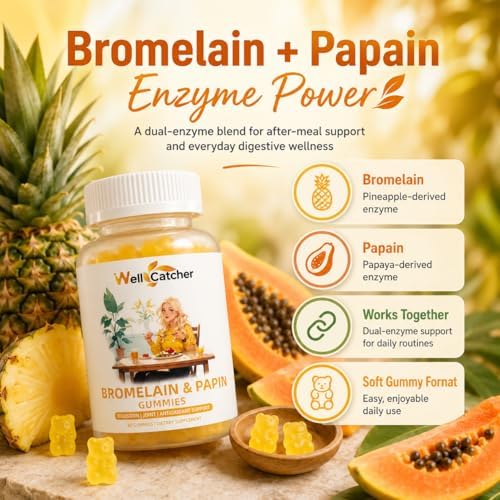 Gomitas de Enzimas Bromelaina y Papaína: 500mg de Bromelaina con Quercetina, Enzima de Papaya, Cúrcuma y Vitamina C, Suplemento Digestivo Orgánico - imagen 5