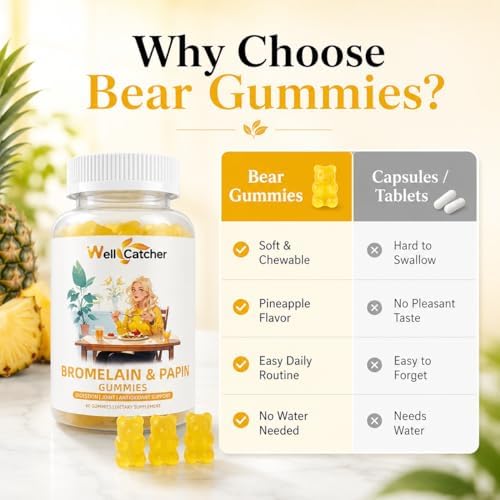 Gomitas de Enzimas Bromelaina y Papaína: 500mg de Bromelaina con Quercetina, Enzima de Papaya, Cúrcuma y Vitamina C, Suplemento Digestivo Orgánico - imagen 8