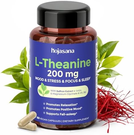 HojaSana L-Theanine 200mg con Azafrán, GABA, Magnesio Glicinato y Vitamina B6, Fórmula Avanzada para Relajación, Alivio del Estrés y Sueño, 60 - imagen 1