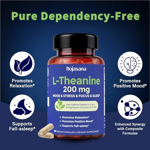 HojaSana L-Theanine 200mg con Azafrán, GABA, Magnesio Glicinato y Vitamina B6, Fórmula Avanzada para Relajación, Alivio del Estrés y Sueño, 60 - imagen 2