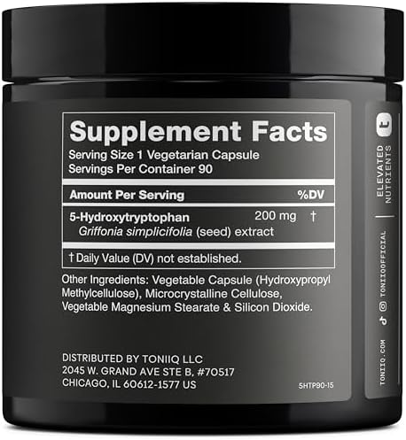 Cápsulas Toniiq Ultra Alta Potencia 5HTP - 99%+ Purificadas y Bio disponibles - Extracto Concentrado 12:1 - 200mg - 90 Cápsulas Veganas - imagen 2