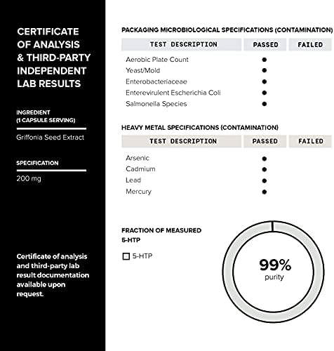 Cápsulas Toniiq Ultra Alta Potencia 5HTP - 99%+ Purificadas y Bio disponibles - Extracto Concentrado 12:1 - 200mg - 90 Cápsulas Veganas - imagen 5
