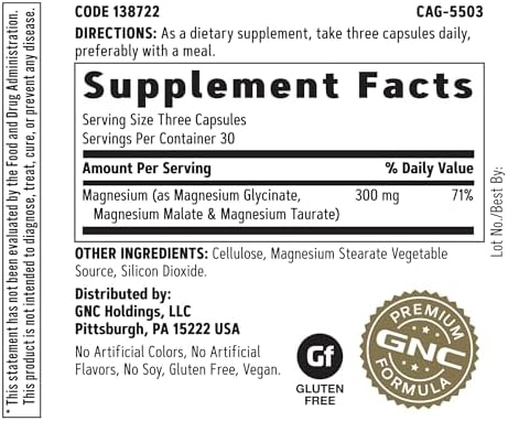 GNC Super Magnesio 300mg, Glicinato, Malato, Taurato, 90 Cápsulas - imagen 2