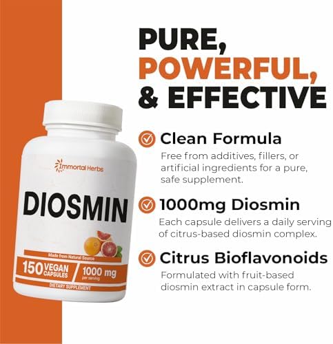 Inmortal Herbs Diosmina Pura 1000mg, 150 Cápsulas, Extracto de Frutas Ricas en Bioflavonoides Cítricos, 100% Vegetariano, Sin OGM y Sin Gluten - imagen 3