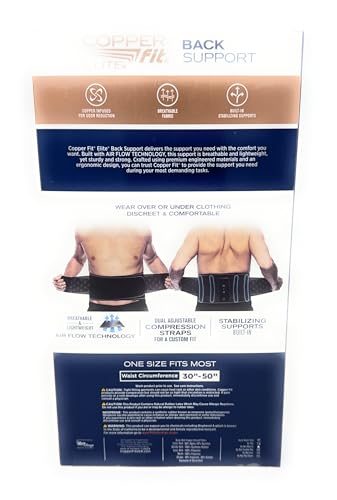 Faja de Soporte para Espalda Copper Fit Elite Air con Tecnología de Flujo de Aire, Correas de Compresión Ajustables, Doble Banda, Talla Única - imagen 3