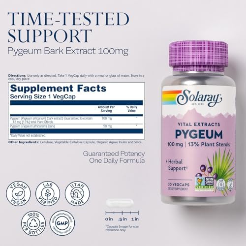 Extracto de Corteza de Pygeum SOLARAY, 100 mg, Apoyo Saludable para la Próstata, 30 VegCaps con 13 mg de Esteroles Vegetales - imagen 2
