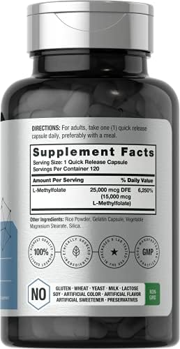 Horbäach L Methylfolato 15000 mcg | 120 Cápsulas | Suplemento No GMO y Sin Gluten | 15mg de Methyl Folate | 5-MTHF - imagen 2