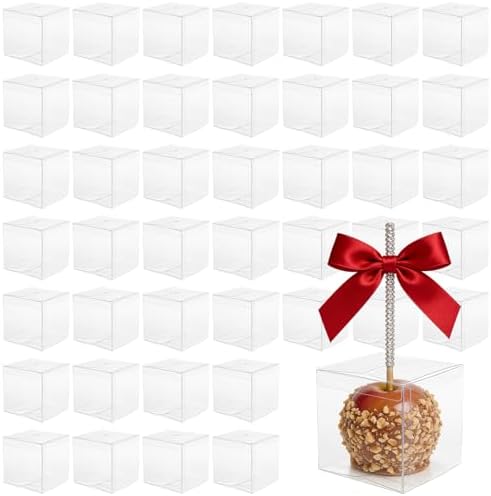 Caja de Caramelos Yesland 50 Piezas con Agujero Superior, Cajas de Regalo Transparentes PET para Manzanas de Caramelo, Decoraciones, Dulces y - imagen 1