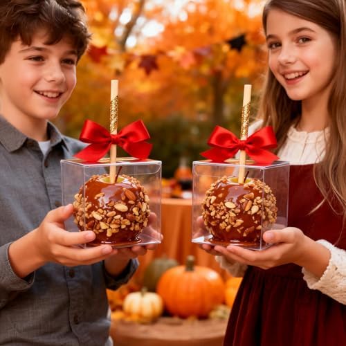 Caja de Caramelos Yesland 50 Piezas con Agujero Superior, Cajas de Regalo Transparentes PET para Manzanas de Caramelo, Decoraciones, Dulces y - imagen 8