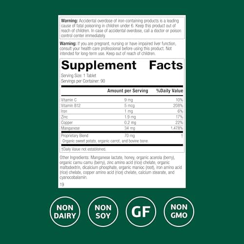 Manganeso B12 de Standard Process - Apoya la Salud Ósea y de Tejidos Conectivos - Formación de Hemoglobina - Sin Gluten, Lácteos ni Soja - 90 Tabletas - imagen 2