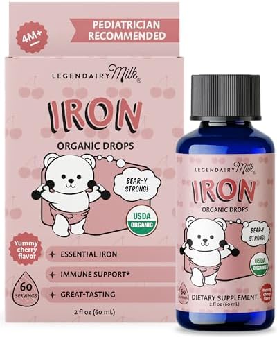 Suplementos de Hierro Líquido Orgánico Legendairy Milk para Niños, Vitaminas para Bebés, Sin Azúcar, Sabor Cereza, 60 Porciones, 4 Meses a 3 Años - imagen 1