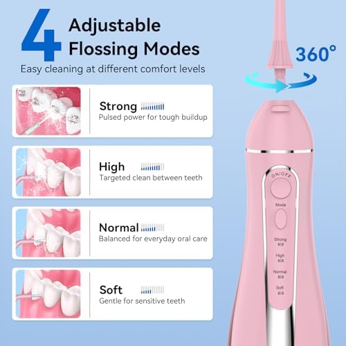 Hilo Dental Eléctrico Portátil: Irrigador Oral Recargable a Batería, 4 Modos, 5 Boquillas, 300ML, IPX7, Ideal para Brackets, Viajes y Uso en Casa, - imagen 2
