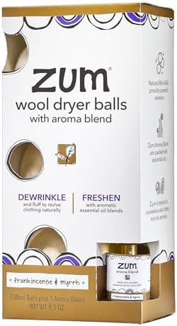 Kit de Bolas para Secadora Zum Indigo Wild - Bolas de Lana Reutilizables con Spray de Aceite Esencial - Incienso y Mirra - (3 Bolas, 1 Mezcla Aroma) - imagen 1