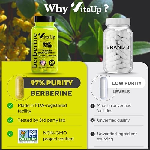 Suplemento de Berberina VitaUp 500mg - Hecho en EE. UU. - Berberina HCL No GMO - Suplementos para Control de Peso, Energía y Apoyo Inmunológico - 60 - imagen 7