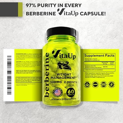 Suplemento de Berberina VitaUp 500mg - Hecho en EE. UU. - Berberina HCL No GMO - Suplementos para Control de Peso, Energía y Apoyo Inmunológico - 60 - imagen 8