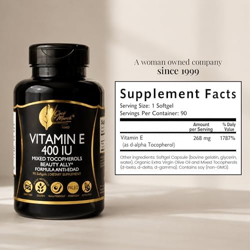Coco March N.M.D Vitamina E Natural 400 IU con Tocoferoles Mixtos – Suplemento para el Corazón, Piel y Ojos, Antioxidantes, Libre de Gluten y - imagen 8