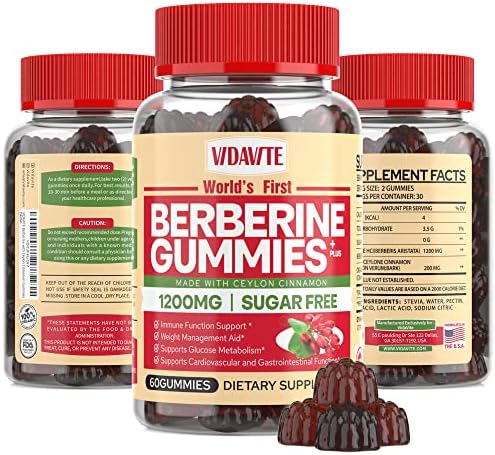 Gomitas VIDAVITE de Berberina con Canela de Ceilán — Sin Azúcar, 98% Puro y 10x Absorción — Suplemento Orgánico de 1200mg para Control de Peso, - imagen 1