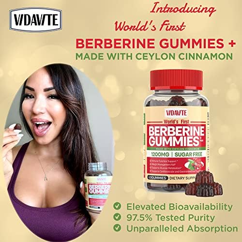 Gomitas VIDAVITE de Berberina con Canela de Ceilán — Sin Azúcar, 98% Puro y 10x Absorción — Suplemento Orgánico de 1200mg para Control de Peso, - imagen 4