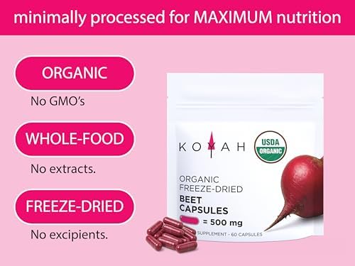 KOYAH - Cápsulas Orgánicas de Remolacha – Raíz de Remolacha Liofilizada – 500 mg por Cápsula – Soporte Cardiovascular y Flujo Sanguíneo* - 60 Cápsulas - imagen 3