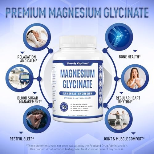 Magnesio Glicinato 500mg de Purely Optimal – Apoyo para el Sueño y Alivio del Estrés – Suplemento Suave de Alta Absorción para Relajación Muscular y - imagen 3