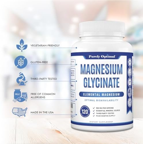 Magnesio Glicinato 500mg de Purely Optimal – Apoyo para el Sueño y Alivio del Estrés – Suplemento Suave de Alta Absorción para Relajación Muscular y - imagen 5