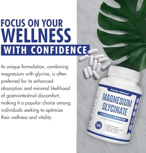 Magnesio Glicinato 500mg de Purely Optimal – Apoyo para el Sueño y Alivio del Estrés – Suplemento Suave de Alta Absorción para Relajación Muscular y - imagen 6