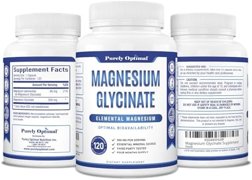 Magnesio Glicinato 500mg de Purely Optimal – Apoyo para el Sueño y Alivio del Estrés – Suplemento Suave de Alta Absorción para Relajación Muscular y - imagen 8