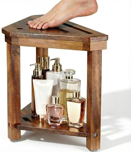 Taburete de Ducha de Madera de Acacia Dozesheep para Afeitar Piernas, con Estante de Almacenamiento, Resistente al Agua, Ideal para Espacios Pequeños - imagen 1