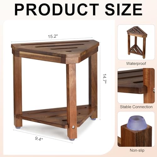 Taburete de Ducha de Madera de Acacia Dozesheep para Afeitar Piernas, con Estante de Almacenamiento, Resistente al Agua, Ideal para Espacios Pequeños - imagen 3