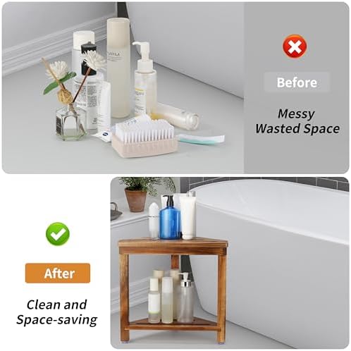 Taburete de Ducha de Madera de Acacia Dozesheep para Afeitar Piernas, con Estante de Almacenamiento, Resistente al Agua, Ideal para Espacios Pequeños - imagen 7