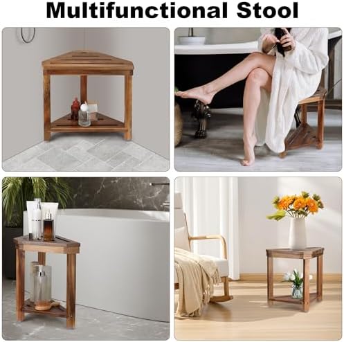 Taburete de Ducha de Madera de Acacia Dozesheep para Afeitar Piernas, con Estante de Almacenamiento, Resistente al Agua, Ideal para Espacios Pequeños - imagen 8