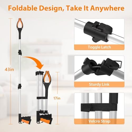 Juego de 2 Herramientas de Alcance Extra Largo de 43, Recolector Plegable con Mandíbula Rotativa de 360° y Magnéticos, Pinzas de 4 para Recoger - imagen 6