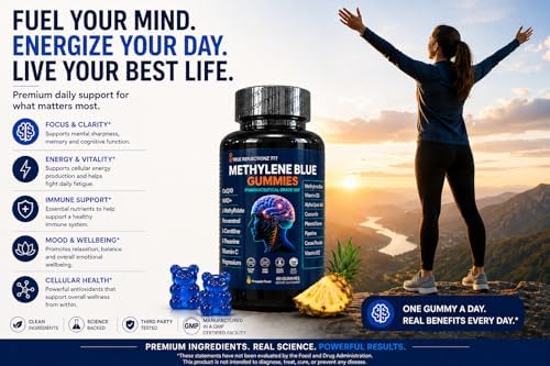 Gomitas de Azul de Metileno 12mg para Soporte Cognitivo con Vitamina C, NAD, L Metilfolato, Metilcobalamina B12, Soporte Mitocondrial y Salud Cerebral - imagen 5