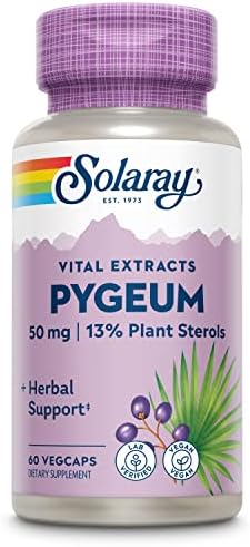 Extracto de Corteza de Pygeum SOLARAY 50mg - Suplemento para la Salud Prostática - Contiene 6.5mg de Esteroles Vegetales, No GMO, Vegano, 60 Cápsulas - imagen 1