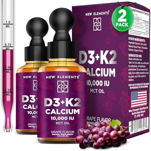 Nuevo Elements [2 𝐏𝐚𝐜𝐤] Gotas de Vitamina D3 K2 con Calcio para Adultos | Vitamina D3 10,000 UI | D3 K2 con Calcio para Huesos y Sistema Inmunológico - imagen 1