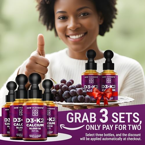 Nuevo Elements [2 𝐏𝐚𝐜𝐤] Gotas de Vitamina D3 K2 con Calcio para Adultos | Vitamina D3 10,000 UI | D3 K2 con Calcio para Huesos y Sistema Inmunológico - imagen 2