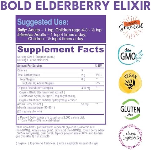 Elixir de Saúco Bold Botanica – Extracto Concentrado 65X – Sin Azúcar y Amigable para Niños – Jarabe para el Sistema Inmunológico con Aronia y Fruta - imagen 2