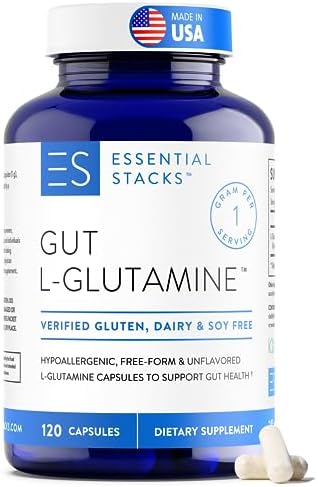 Cápsulas de L-Glutamina 1000mg Essential Stacks (Hecho en EE. UU.) - Sin Gluten, Lácteos ni Soja, No OGM para la Salud Digestiva - 60 Porciones (120 - imagen 1