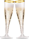 Paquete de 50 Copas de Champagne de Plástico con Borde Dorado Munfix 5 Oz, Vasos Desechables Elegantes para Bodas y Fiestas - imagen 1