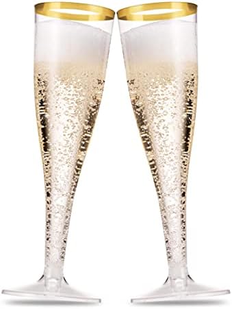 Paquete de 50 Copas de Champagne de Plástico con Borde Dorado Munfix 5 Oz, Vasos Desechables Elegantes para Bodas y Fiestas - imagen 1