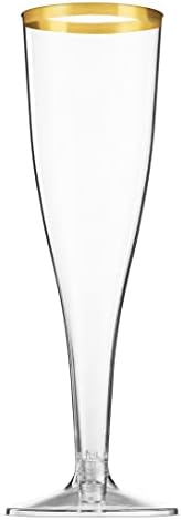 Paquete de 50 Copas de Champagne de Plástico con Borde Dorado Munfix 5 Oz, Vasos Desechables Elegantes para Bodas y Fiestas - imagen 2