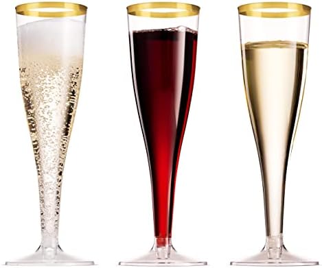 Paquete de 50 Copas de Champagne de Plástico con Borde Dorado Munfix 5 Oz, Vasos Desechables Elegantes para Bodas y Fiestas - imagen 3