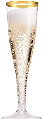 Paquete de 50 Copas de Champagne de Plástico con Borde Dorado Munfix 5 Oz, Vasos Desechables Elegantes para Bodas y Fiestas - imagen 5